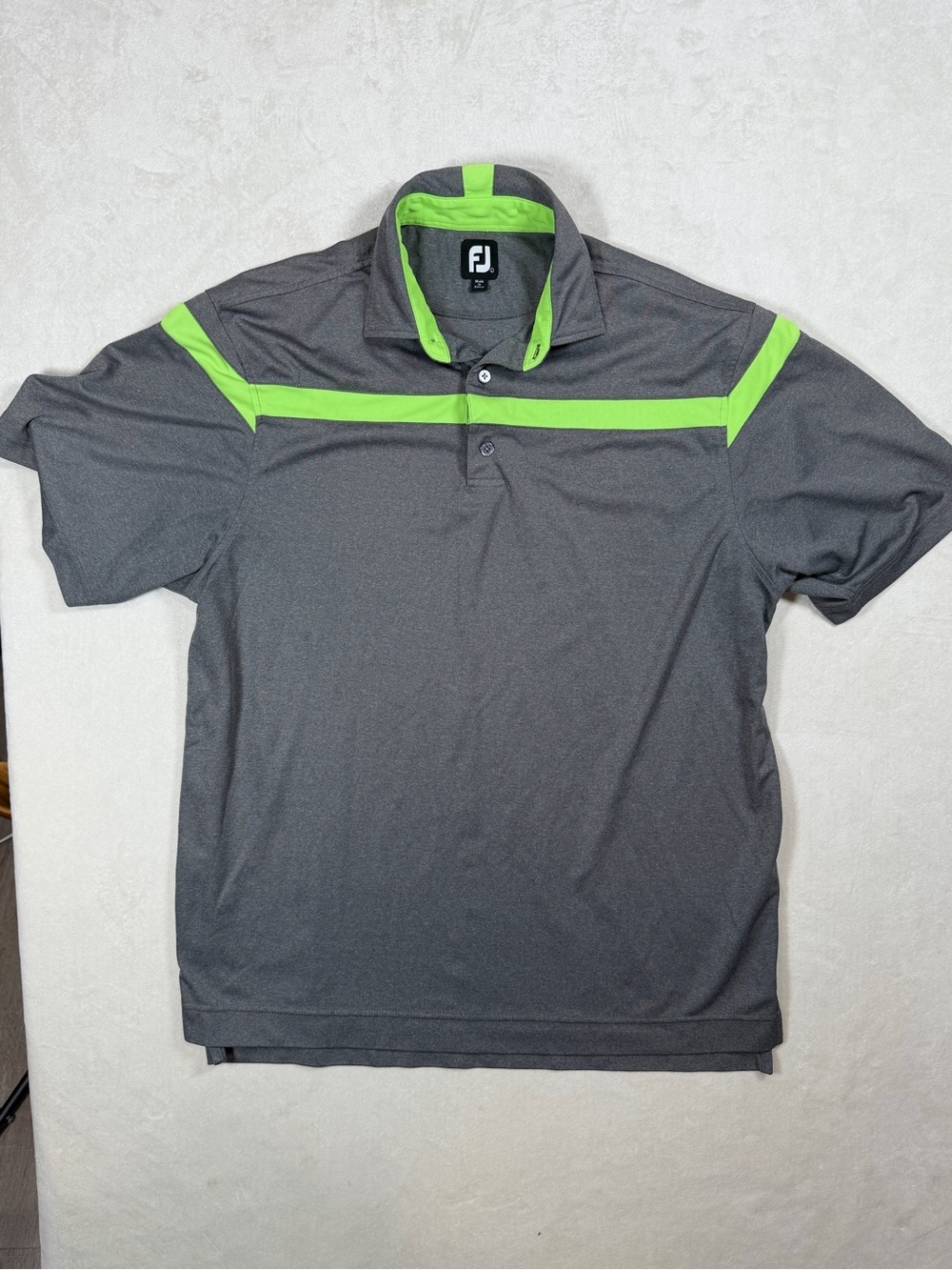 FootJoy FJ Large Pebble Beach Golf Links Gray Polo with Lime Green Stripe